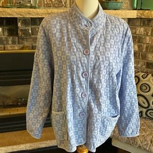 FOCUS 100% cotton blue checked texture fabric jacket. Mandarin collar. Size XL.